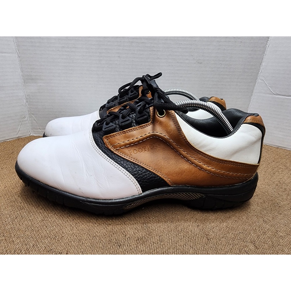 FootJoy Contour Series Saddle White Tan Soft Spikes Golf Shoes Mens Sz 10.5